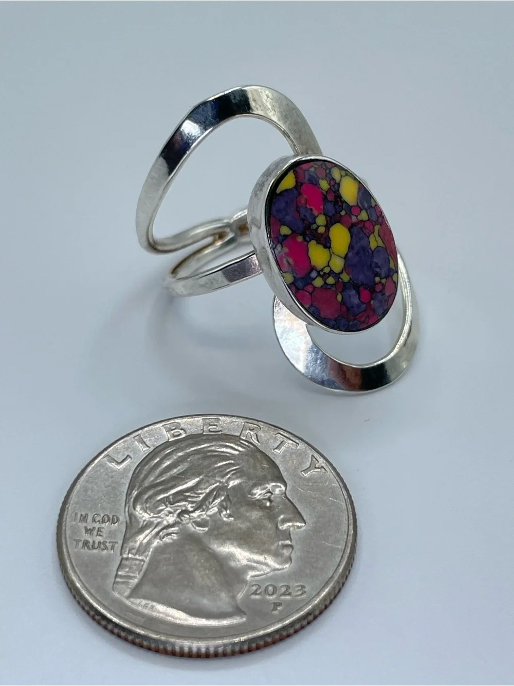 Vintage Mexico Multi Color Stone Ring Size 9 Southwestern Taxco Style